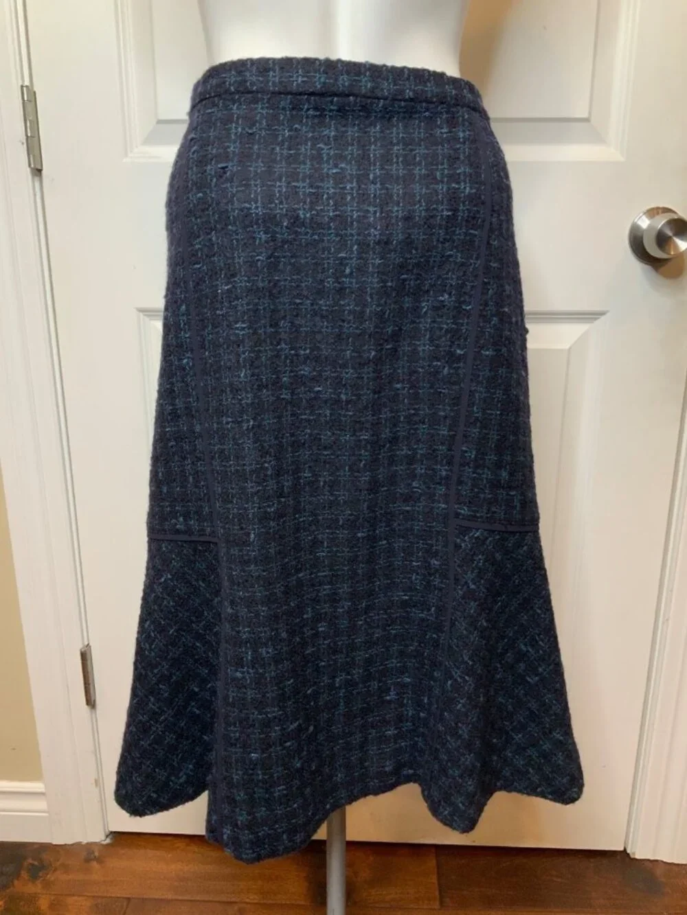 Tory Burch Blue Tweed Wool Flare Skirt, Size 12